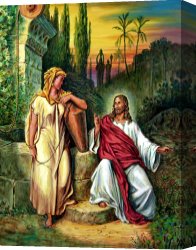 Woman Canvas Paintings - Jesus and the Woman at the Well by John Lautermilch