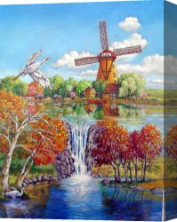 John Canvas Paintings - Old Dutch Windmill by John Lautermilch