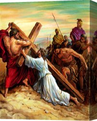John Canvas Paintings - Simon Helping Jesus by John Lautermilch