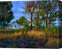 Home Canvas Paintings - Sunset on Country Home by John Lautermilch