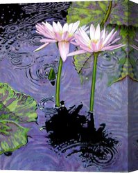 Cubist Lilies Canvas Prints - Two Pink Lilies in the Rain by John Lautermilch