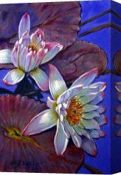 Cubist Lilies Canvas Prints - Two Pink Water Lilies by John Lautermilch