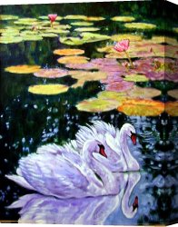 Cubist Lilies Canvas Prints - Two Swans in the Lilies by John Lautermilch