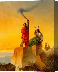 Headdress Canvas Prints - Indian Telegraph by John Mix Stanley