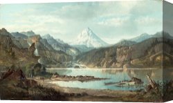 Landscape Canvas Paintings - Mountain Landscape with Indians by John Mix Stanley