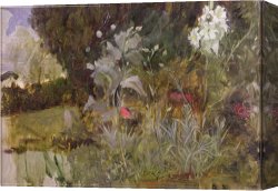 Oil Canvas Paintings - Study of Flowers And Foliage for The Enchanted Garden Oil on Canvas See 190595 by John William Waterhouse