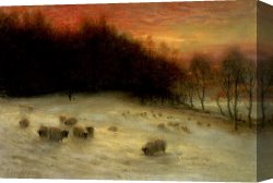 The Evening Canvas Prints - Sheep in a Winter Landscape Evening by Joseph Farquharson