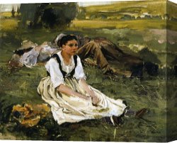 Oil Canvas Paintings - Oil Study for Les Foins by Jules Bastien Lepage