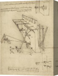 Siege of Yorktown Canvas Prints - Siege Machine In Defense Of Fortification With Details Of Machine From Atlantic Codex by Leonardo da Vinci