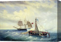 The Battle of Bannockburn Canvas Prints - Battle between the Russian ship Opyt and a British frigate off the coast of Nargen Island by Leonid Demyanovich Blinov