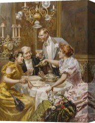 The End of Dinner Canvas Prints - Christmas Eve Dinner In The Private Dining Room Of A Great Restaurant by Ludovico Marchetti