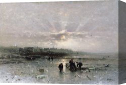 Cold Canvas Paintings - Ice Fishing by Ludwig Munthe