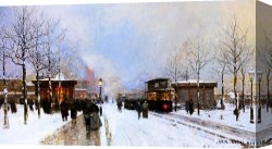 Cold Canvas Paintings - Paris in Winter by Luigi Loir