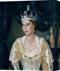 Apartments of Queen Elizabeth of Prussia, Charlottenburg Palace, Berlin Canvas Prints - Portrait of Queen Elizabeth II wearing coronation robes and the Imperial State Crown by Lydia de Burgh