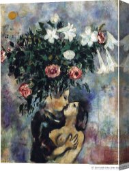 Cubist Lilies Canvas Prints - Lovers Under Lilies 1925 by Marc Chagall