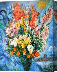 Flowers in a Blue Vase Canvas Prints - Vase of Flowers Le Bouquet 1958 by Marc Chagall
