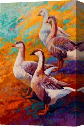 Goose Canvas Paintings - A Gaggle Of Four - Geese by Marion Rose