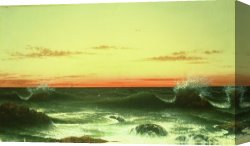 Seascapes Canvas Paintings - Seascape Sunset 1861 by Martin Johnson Heade