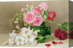 Cubist Lilies Canvas Prints - Roses And Lilies by Mary Elizabeth Duffield