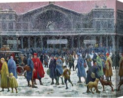 Cold Canvas Paintings - Gare De Lest Under Snow by Maximilien Luce