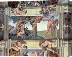 The Garden of Eden Canvas Prints - Sistine Chapel Ceiling The Fall of Man Expulsion From The Garden of Eden Four Ignudi 1510 by Michelangelo Buonarroti
