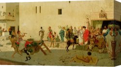 Street Canvas Prints - A Roman Street Scene with Musicians and a Performing Monkey by Modesto Faustini