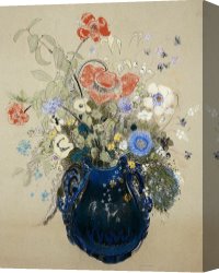 Flowers in a Blue Vase Canvas Prints - A Vase Of Blue Flowers by Odilon Redon