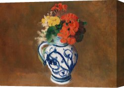 Flowers in a Blue Vase Canvas Prints - Flowers In A Blue Vase by Odilon Redon