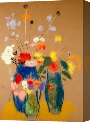 Flowers in a Blue Vase Canvas Prints - Three Vases Of Flowers by Odilon Redon