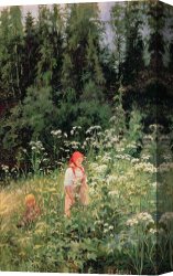 Wild Boars Canvas Paintings - Girl among the wild flowers by Olga Antonova Lagoda Shishkina
