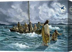 African Keeping a Horse at The Side of a Sea Canvas Paintings - Christ walking on the Sea of Galilee by Others