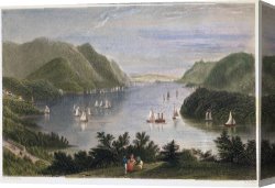 Night View of a Barge And It's Tug on The Kanawha River Canvas Prints - View Of Hudson River, 1837 by Others