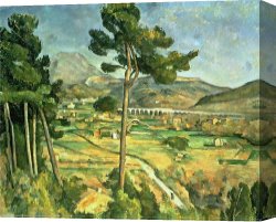 Oil Canvas Paintings - Landscape with Viaduct Montagne Sainte Victoire c.1885 87 Oil on Canvas by Paul Cezanne