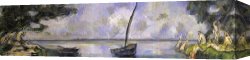 Barque And Tug Canvas Paintings - Les Baigneuses Et La Barque by Paul Cezanne