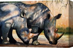 Paul Kruger (1825-1904) Canvas Prints - Rhinos in dappled shade. by Paul Dene Marlor