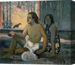 Room Canvas Paintings - Eiaha Ohipa or Tahitians in a Room by Paul Gauguin