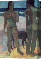 Woman Canvas Paintings - Two Tahitian Women on the Beach by Paul Gauguin