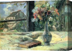 Flowers in a Blue Vase Canvas Prints - Vase of Flowers at The Window by Paul Gauguin