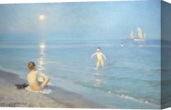 Boy Canvas Paintings - Boys On The Seashore In A Summer Night At Skagen 1899 by Peder Severin Kroyer