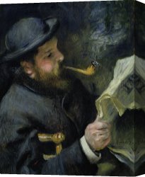 Claude Monet Canvas Prints - Claude Monet reading a newspaper by Pierre Auguste Renoir
