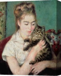 Woman Canvas Paintings - Woman with a Cat by Pierre Auguste Renoir
