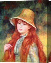 Portrait of a Young Man with Powdered Hair Canvas Prints - Young Girl with Long Hair by Pierre Auguste Renoir