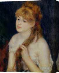 Portrait of a Young Man with Powdered Hair Canvas Prints - Young Woman Braiding her Hair by Pierre Auguste Renoir