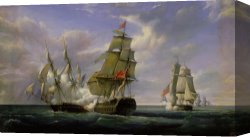 Tremendous Canvas Paintings - Combat between the French Frigate La Canonniere and the English Vessel The Tremendous by Pierre Julien Gilbert