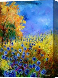 Wing of a Blue Roller Canvas Prints - Orange tree and blue cornflowers by Pol Ledent