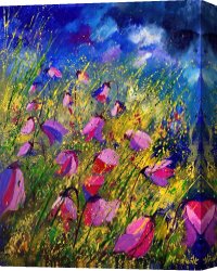 Wild Boars Canvas Paintings - Purple Wild Flowers by Pol Ledent