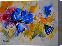 Flowers in a Blue Vase Canvas Prints - Watercolor Blue Flowers by Pol Ledent
