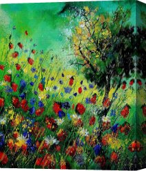 Wild Boars Canvas Paintings - Wild Flowers 670130 by Pol Ledent