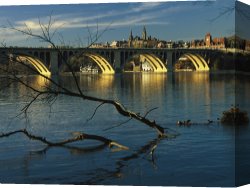 Night View of a Barge And It's Tug on The Kanawha River Canvas Prints - Dusk View of Georgetown University Beyond Key Bridge Over The Potomac River by Raymond Gehman