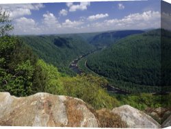 Night View of a Barge And It's Tug on The Kanawha River Canvas Prints - Elevated View of The New River Gorge And Mountains From Grand View by Raymond Gehman